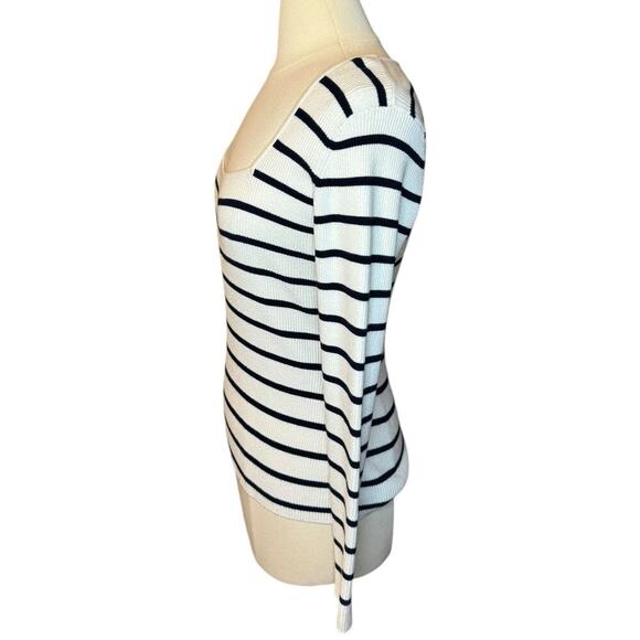 RD Style Square Neck Rib Knit Sweater XL Black White Stripe - Picture 3 of 6